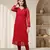 Hand Embroidered Red Georgette Lucknowi Chikankari Women Kurta With Slip