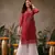 Hand Embroidered Red Georgette Lucknowi Chikan Women Kurta With Slip