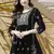 Hand Embroidered Black & Grey Cotton Lucknowi Chikan Women Short Kurti