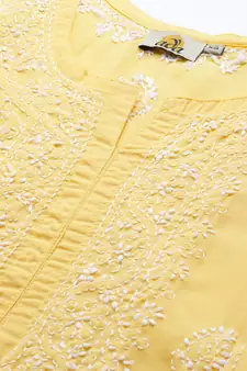 Hand Embroidered Yellow Cotton Lucknowi Chikankari Women Short Kurti
