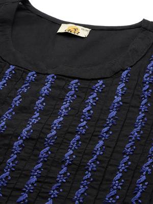Hand Embroidered Black & Royal Blue Cotton Lucknowi Chikankari Women Kurta 5