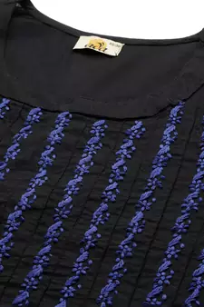 Hand Embroidered Black & Royal Blue Cotton Lucknowi Chikankari Women Kurta