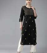 Hand Embroidered Black & Fawn Cotton Lucknowi Chikankari Women Kurta