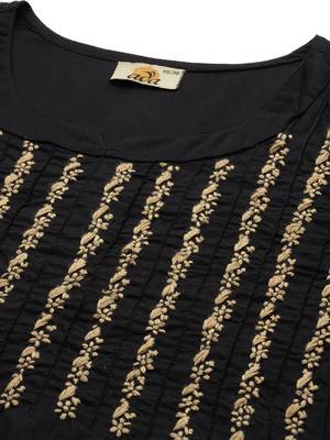 Hand Embroidered Black & Fawn Cotton Lucknowi Chikankari Women Kurta 5