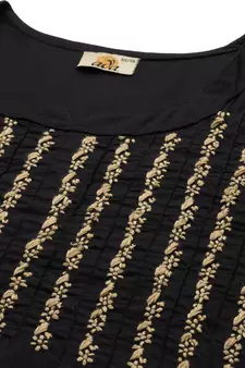 Hand Embroidered Black & Fawn Cotton Lucknowi Chikankari Women Kurta