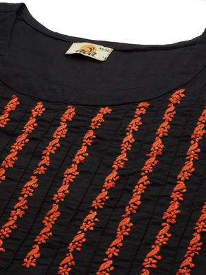 Hand Embroidered Black & Rust Cotton Lucknowi Chikankari Women Kurta 5