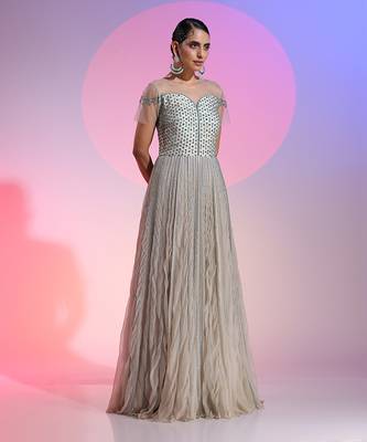 Sequin And Bead Work Chiffon Gown 1