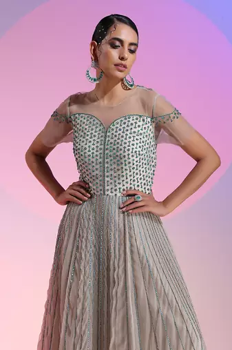 Sequin And Bead Work Chiffon Gown