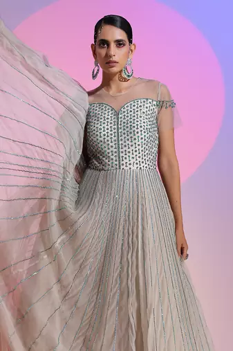 Sequin And Bead Work Chiffon Gown
