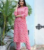 Pink printed cotton long-kurtis