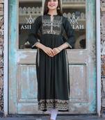 Green printed rayon long-kurtis