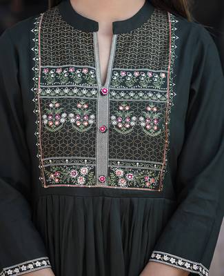 Green printed rayon long-kurtis 5