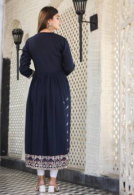 Blue printed rayon long-kurtis 2