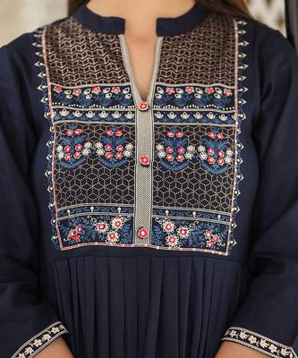Blue printed rayon long-kurtis 5