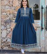 Teal printed rayon long-kurtis