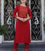 Maroon printed cotton long-kurtis