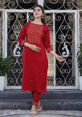 Maroon printed cotton long-kurtis 4