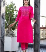 Pink printed cotton long-kurtis