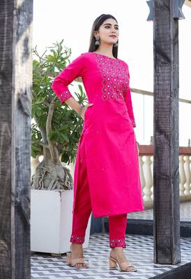 Pink printed cotton long-kurtis 3