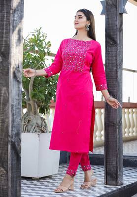 Pink printed cotton long-kurtis 4