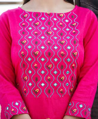 Pink printed cotton long-kurtis 5