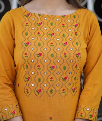 Yellow printed cotton long-kurtis 5