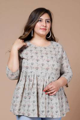 Miravan Womens Plus Size Cotton Floral Printed Short Kurti 1