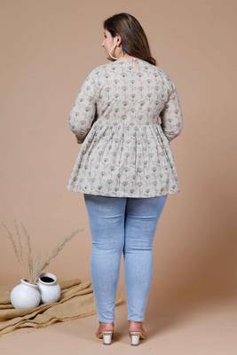 Miravan Womens Plus Size Cotton Floral Printed Short Kurti 3