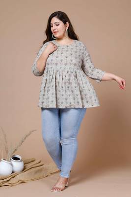 Miravan Womens Plus Size Cotton Floral Printed Short Kurti 4