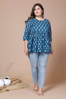  Womens Plus Size Cotton Floral Printed Short Kurti 2
