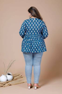  Womens Plus Size Cotton Floral Printed Short Kurti 4