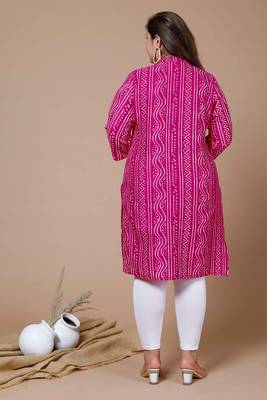 Miravan Women's Plus Size Pink Rayon Bandhej Printed Straight Kurta 3