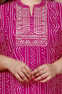 Miravan Women's Plus Size Pink Rayon Bandhej Printed Straight Kurta 4