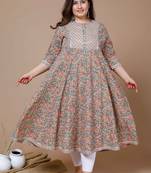  Women Plus Size Camel Brown & Orange Ethnic Motifs Gotta Patti Cotton Anarkali Kurta