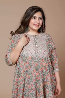  Women Plus Size Camel Brown & Orange Ethnic Motifs Gotta Patti Cotton Anarkali Kurta
