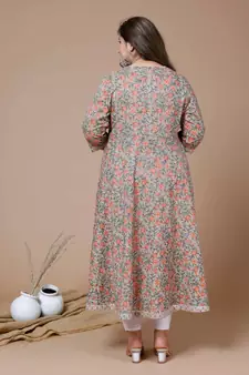  Women Plus Size Camel Brown & Orange Ethnic Motifs Gotta Patti Cotton Anarkali Kurta