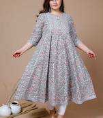  Women Plus Size Blue & Pink Ethnic Motifs Printed Gotta Patti Anarkali Kurta