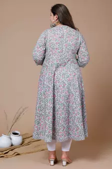  Women Plus Size Blue & Pink Ethnic Motifs Printed Gotta Patti Anarkali Kurta
