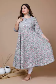  Women Plus Size Blue & Pink Ethnic Motifs Printed Gotta Patti Anarkali Kurta