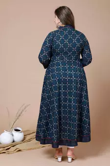  Women Plus Size Blue Floral Printed Angrakha Kurta