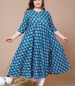  Women Plus Size Blue & White Ethnic Motifs Printed Cotton Anarkali Kurta