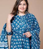  Women Plus Size Blue Printed Anarkali Kurta With Dupatta