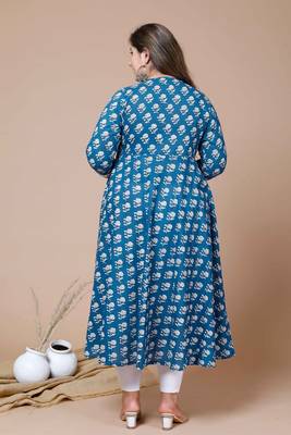  Women Plus Size Blue Printed Anarkali Kurta With Dupatta 3