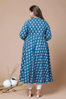  Women Plus Size Blue Printed Anarkali Kurta With Dupatta