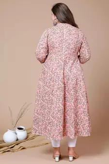  Women Plus Size cotton floral printed anarkali kurta