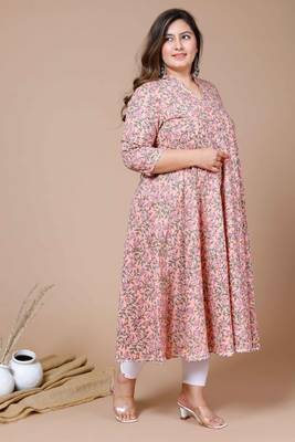  Women Plus Size cotton floral printed anarkali kurta 4