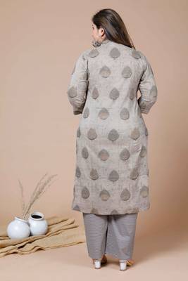  Women Plus Size Beige Floral Printed Cotton Kurta with Palazzos 3
