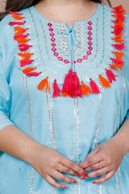  Womens Plus Size Sky Blue Embroidered Straight Kurta And Pant With Dupatta Set 4