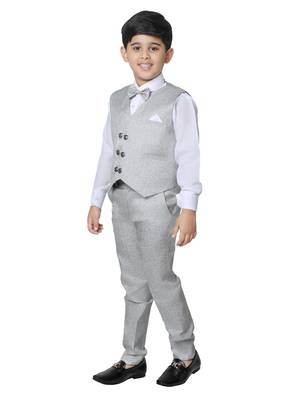 Grey 3 Piece Baba Suit Set Cotton For boys // Western Wear 1
