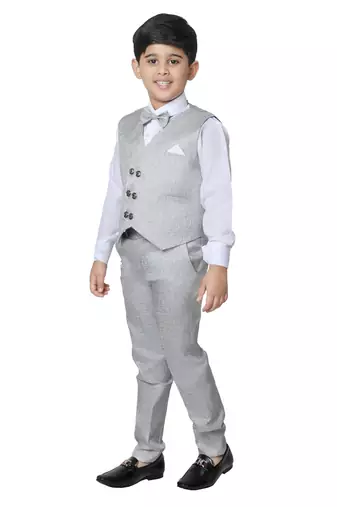 Grey 3 Piece Baba Suit Set Cotton For boys // Western Wear